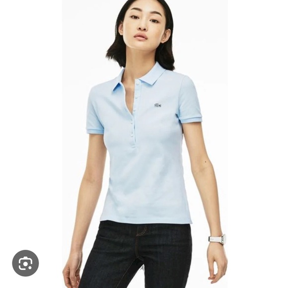 Lacoste Sky Blue Button Down Short Sleeve Polo Tee - Picture 2 of 7